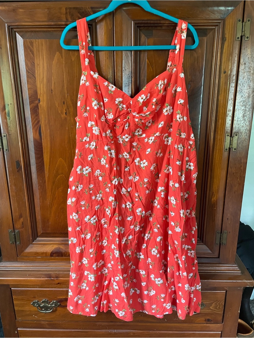 Old Navy Red Floral Dress with White Blossoms